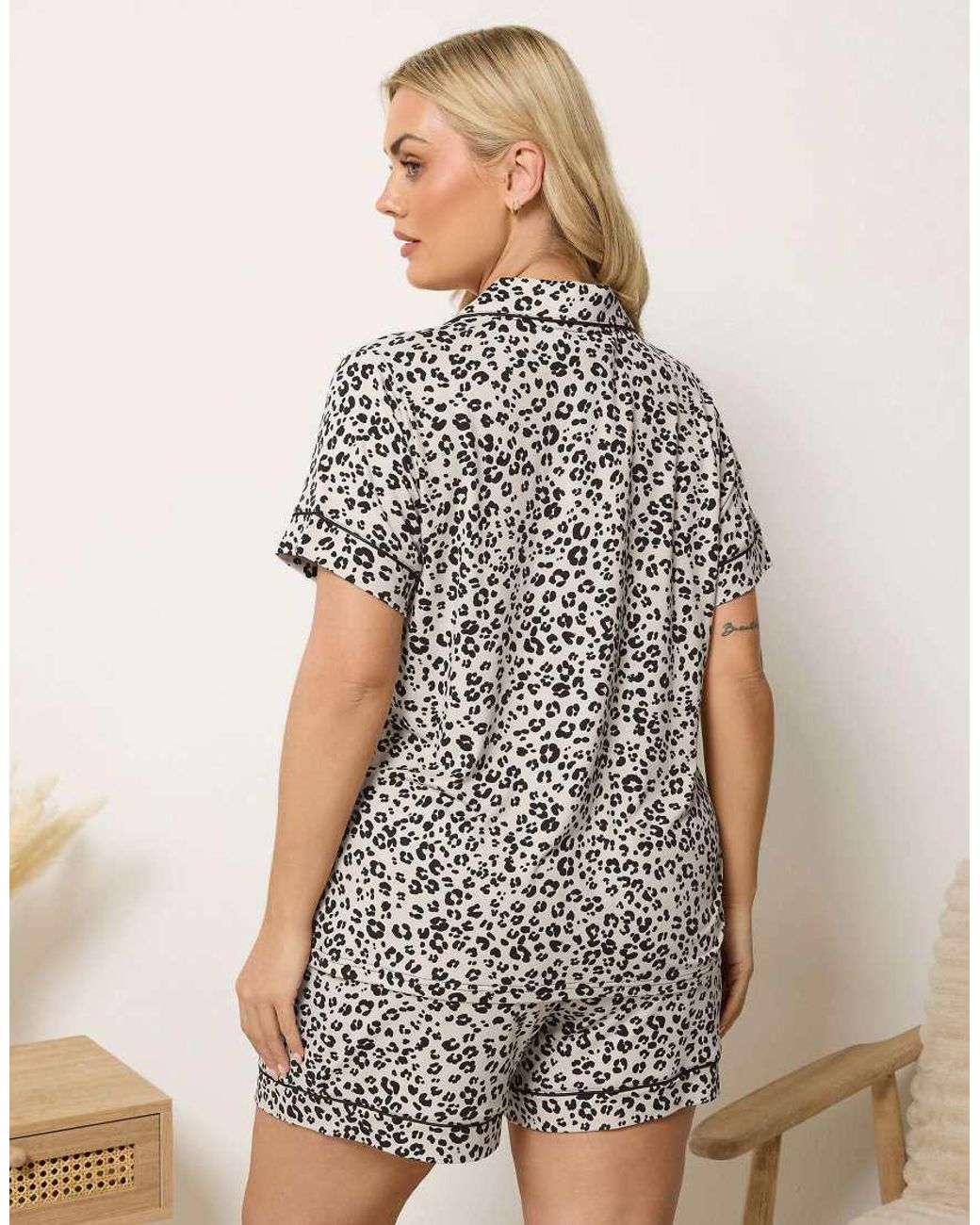 Yours Clothing Natural Leopard Pyjama Set