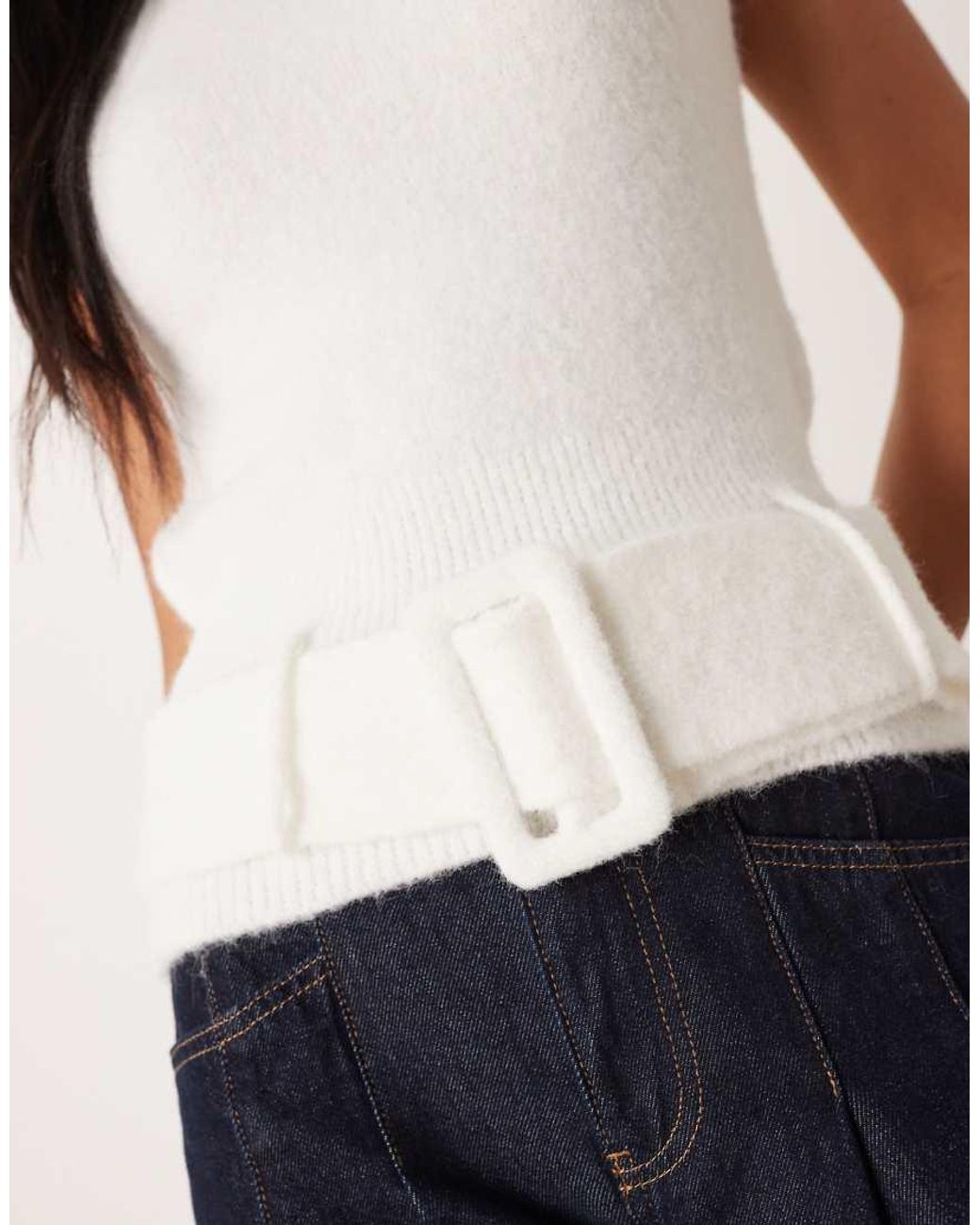 ASOS White Knitted Belted Top With Wool