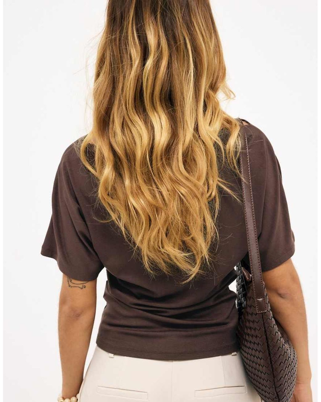 NA-KD Brown Boat Neck T-Shirt