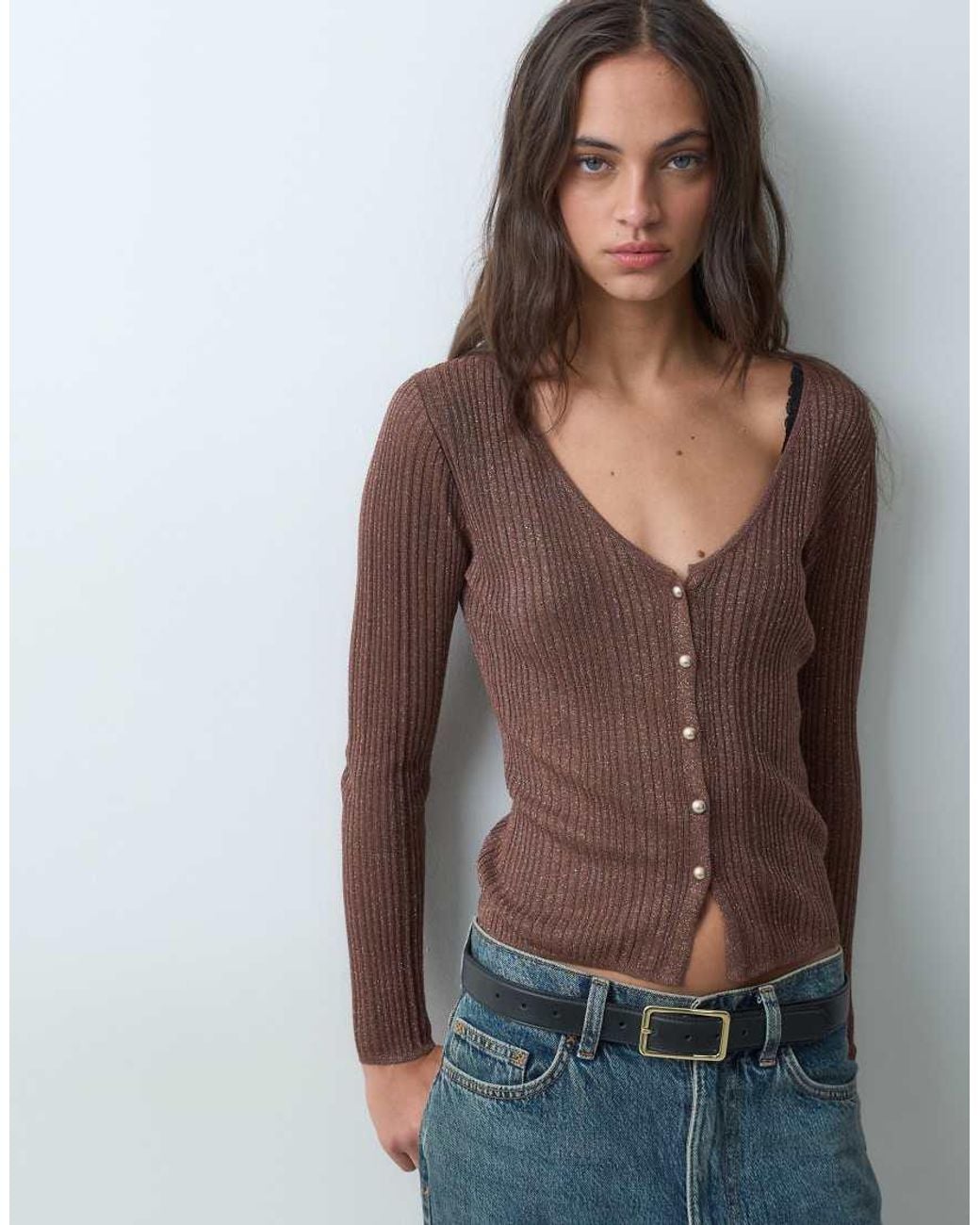 Miss Selfridge Blue Metallic Button Through Cardigan