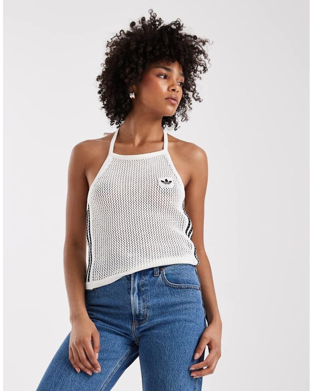 Adidas Originals White Knitted Crochet Top