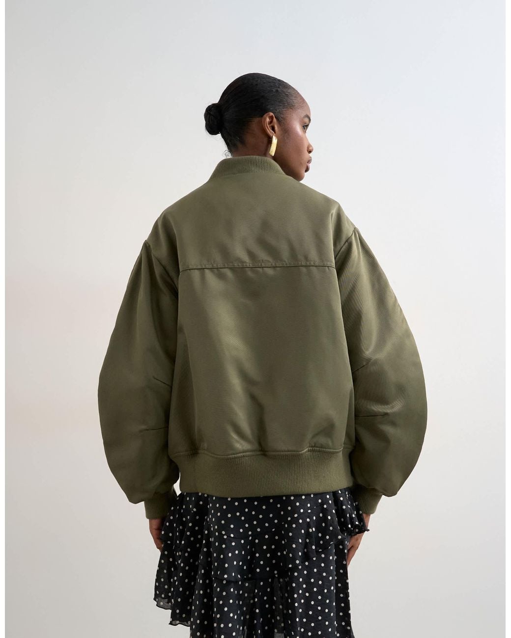 TOPSHOP Gray Bomber Jacket With Contrast Lining