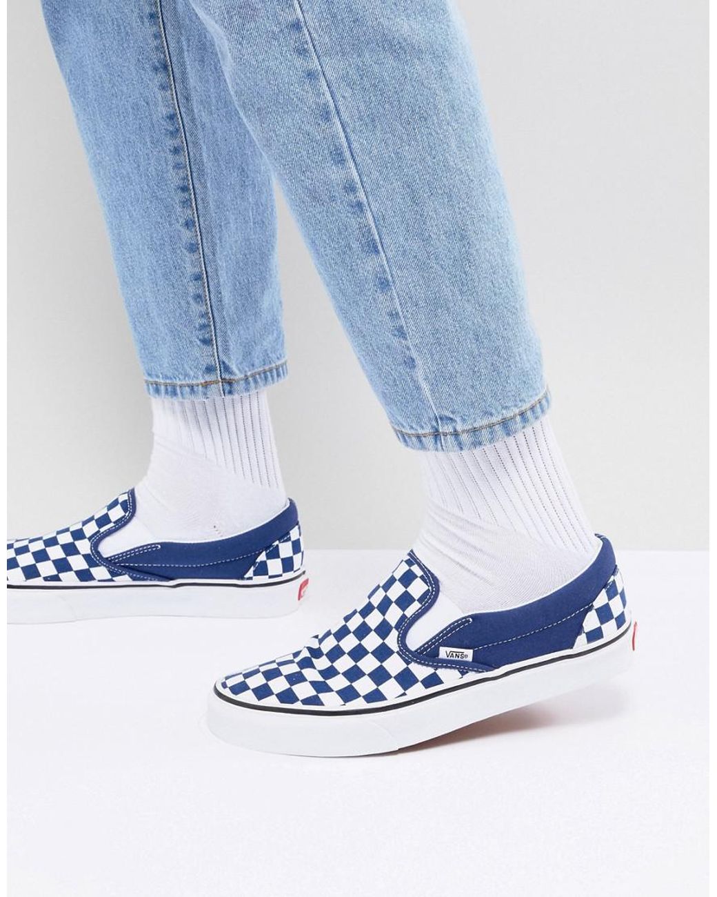 Chaussures enfiler motif damier Vans pour homme en coloris Bleu | Lyst