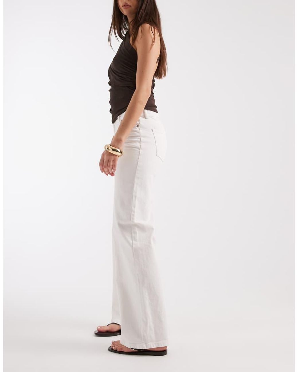 Pieces White Selma Low Waisted Wide Leg Jeans