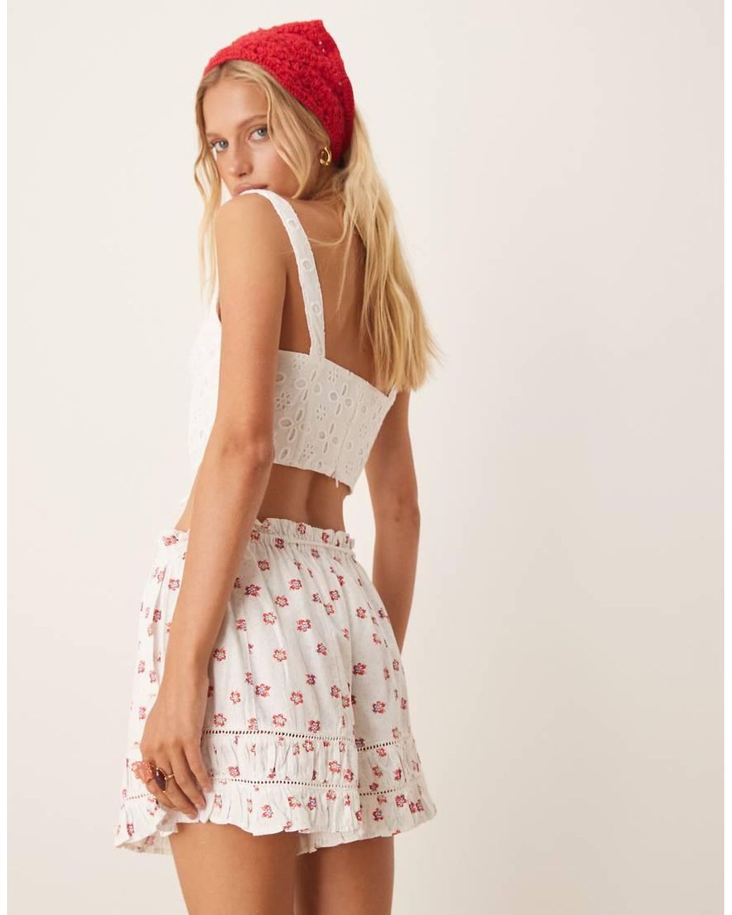 Free People White Printed Pull-On Shorts