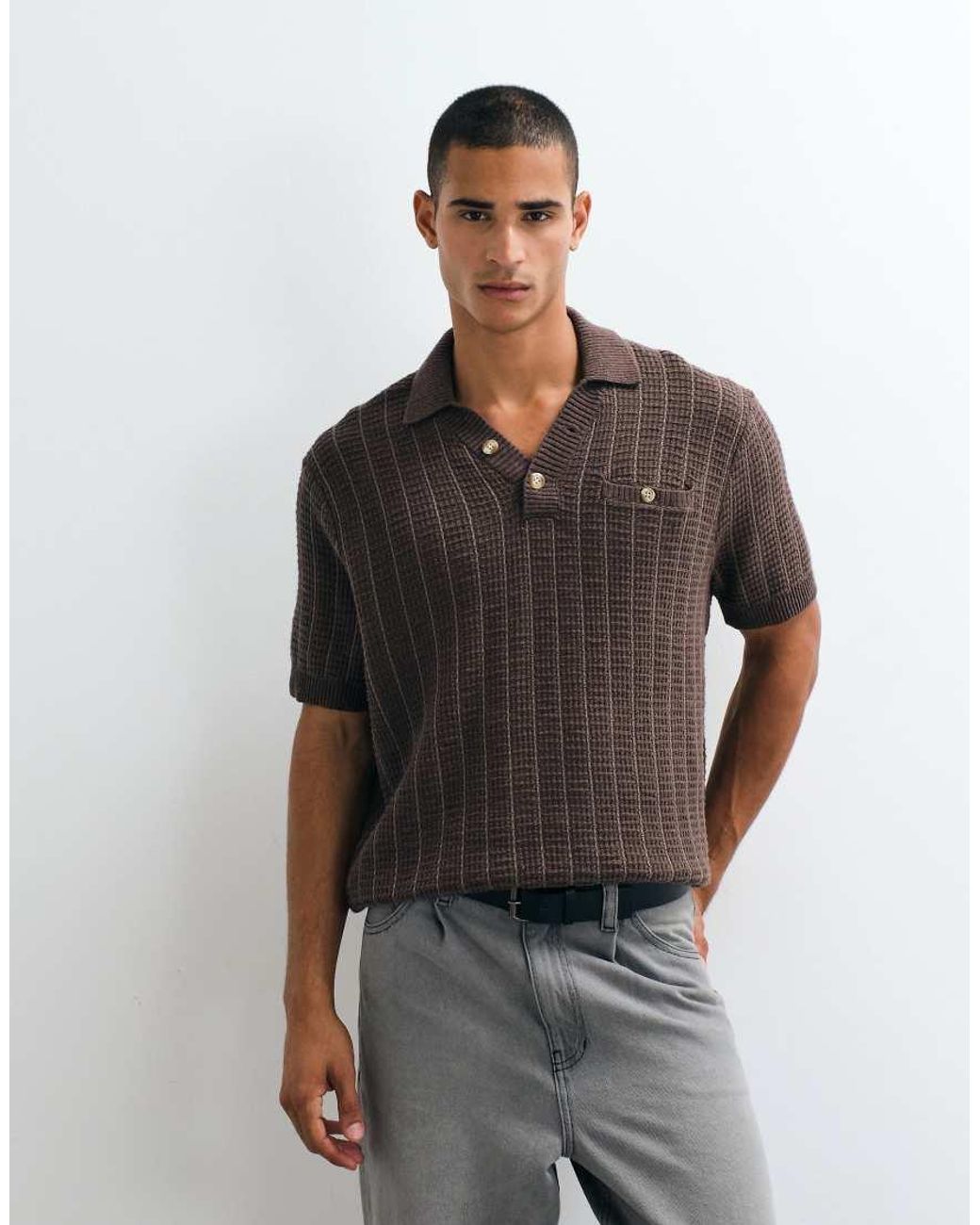 Abercrombie & Fitch Gray Knitted Button Up Polo for men