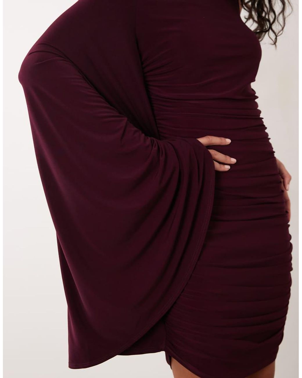 ASOS Purple Slinky One Shoulder Batwing High Neck Mini Dress