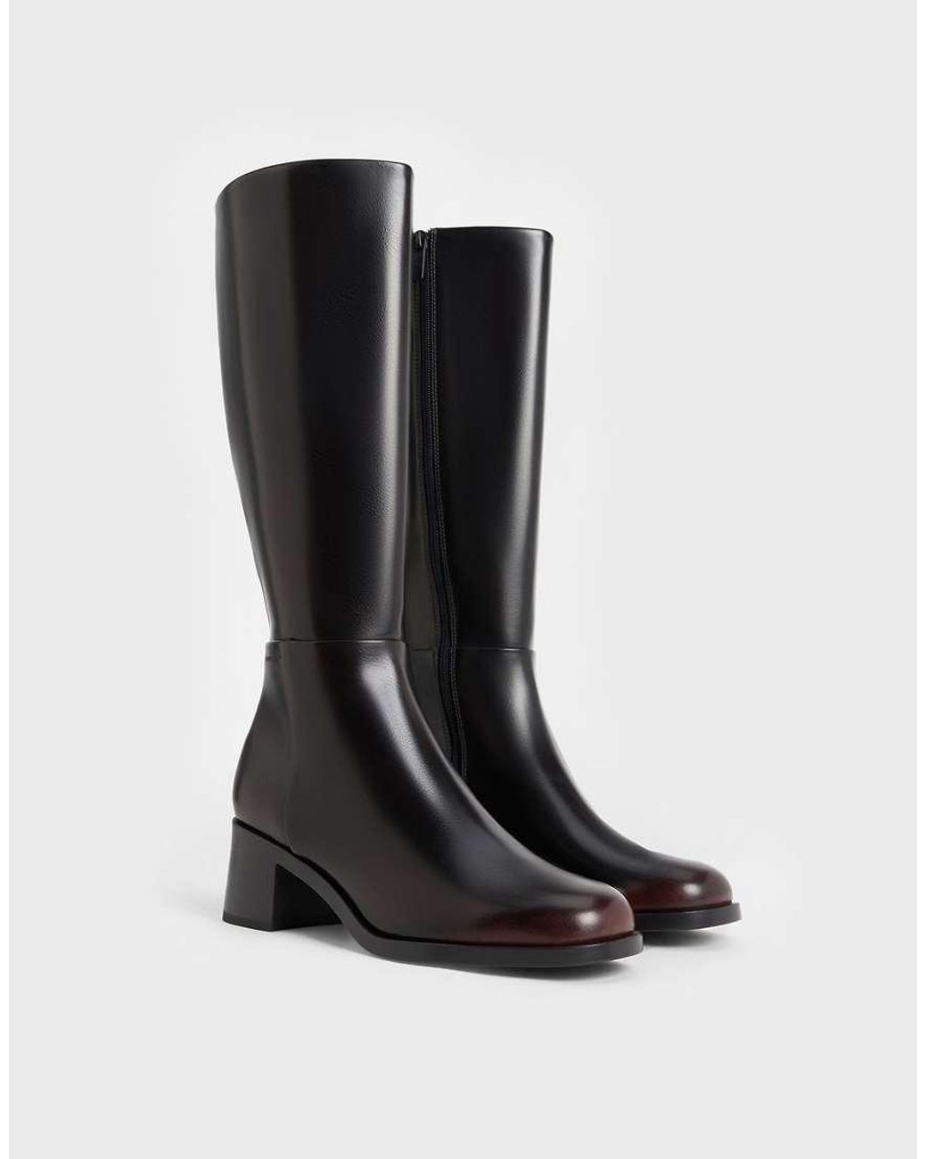 Charles & Keith Black Louise Block-Heel Knee-High Boots
