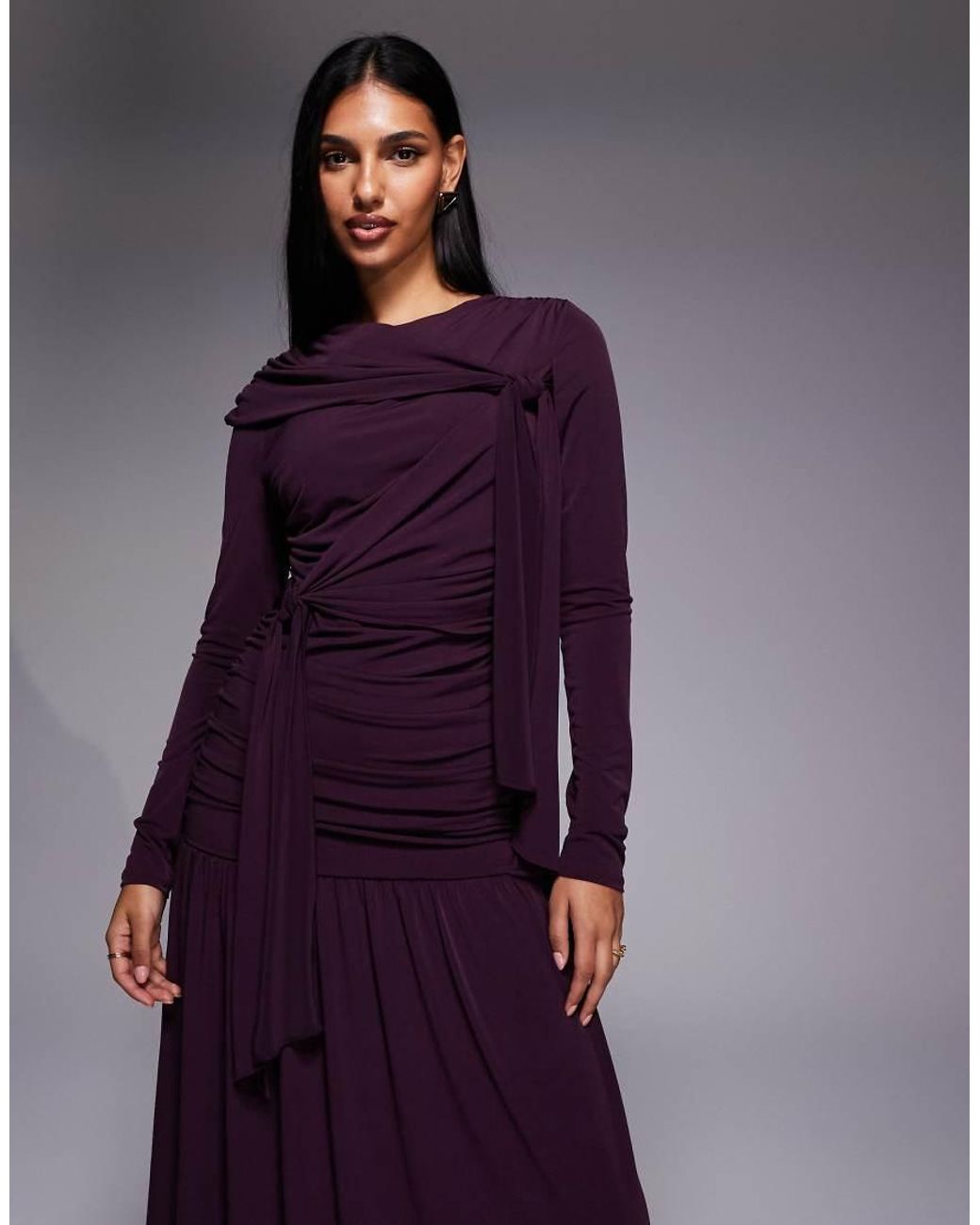 DASKA Purple Ruched Tie Detail Maxi Dress