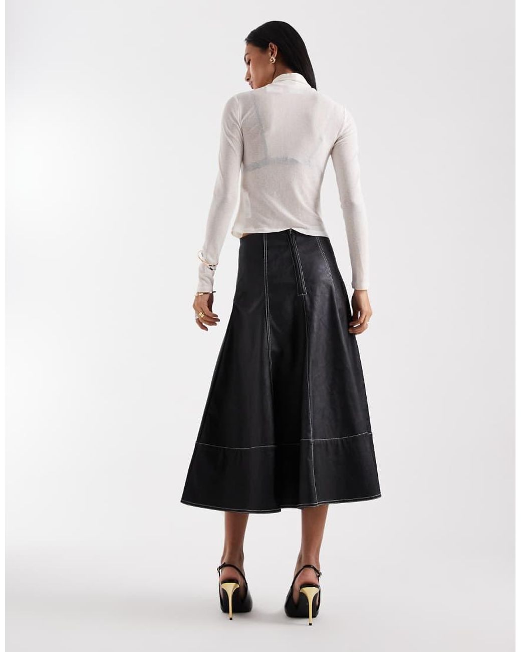 ONLY White Faux Leather Pleated Maxi Skirt