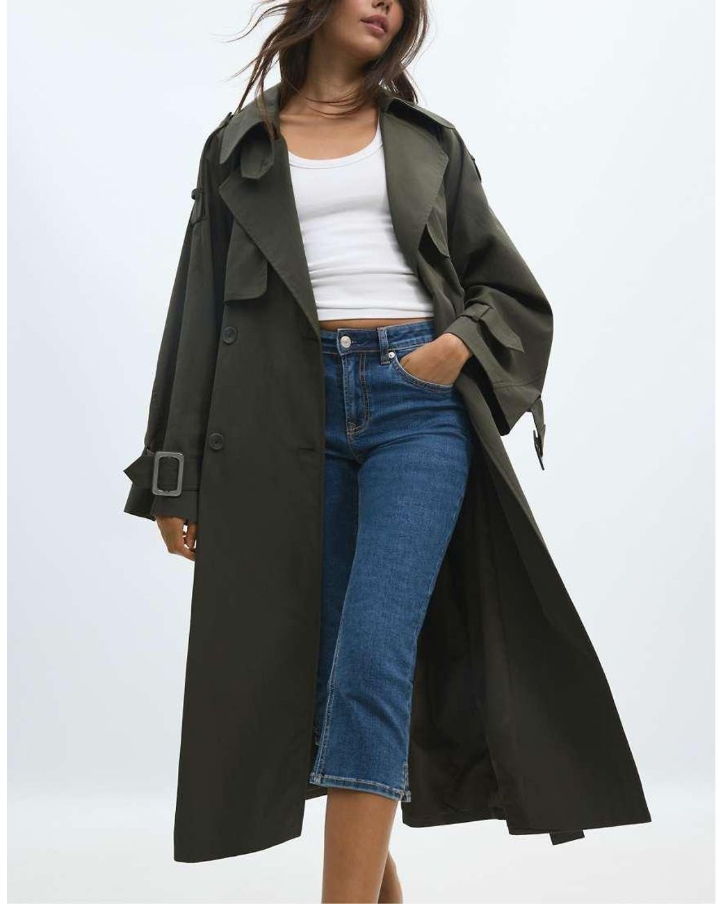 Stradivarius Blue Oversize Trench Coat