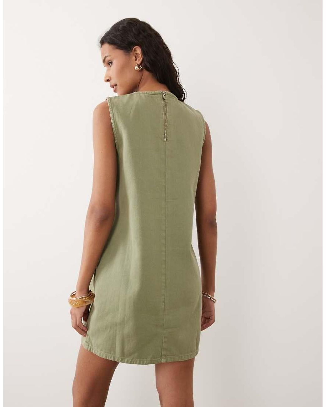 Threadbare Green Denim Sleeveless Mini Dress