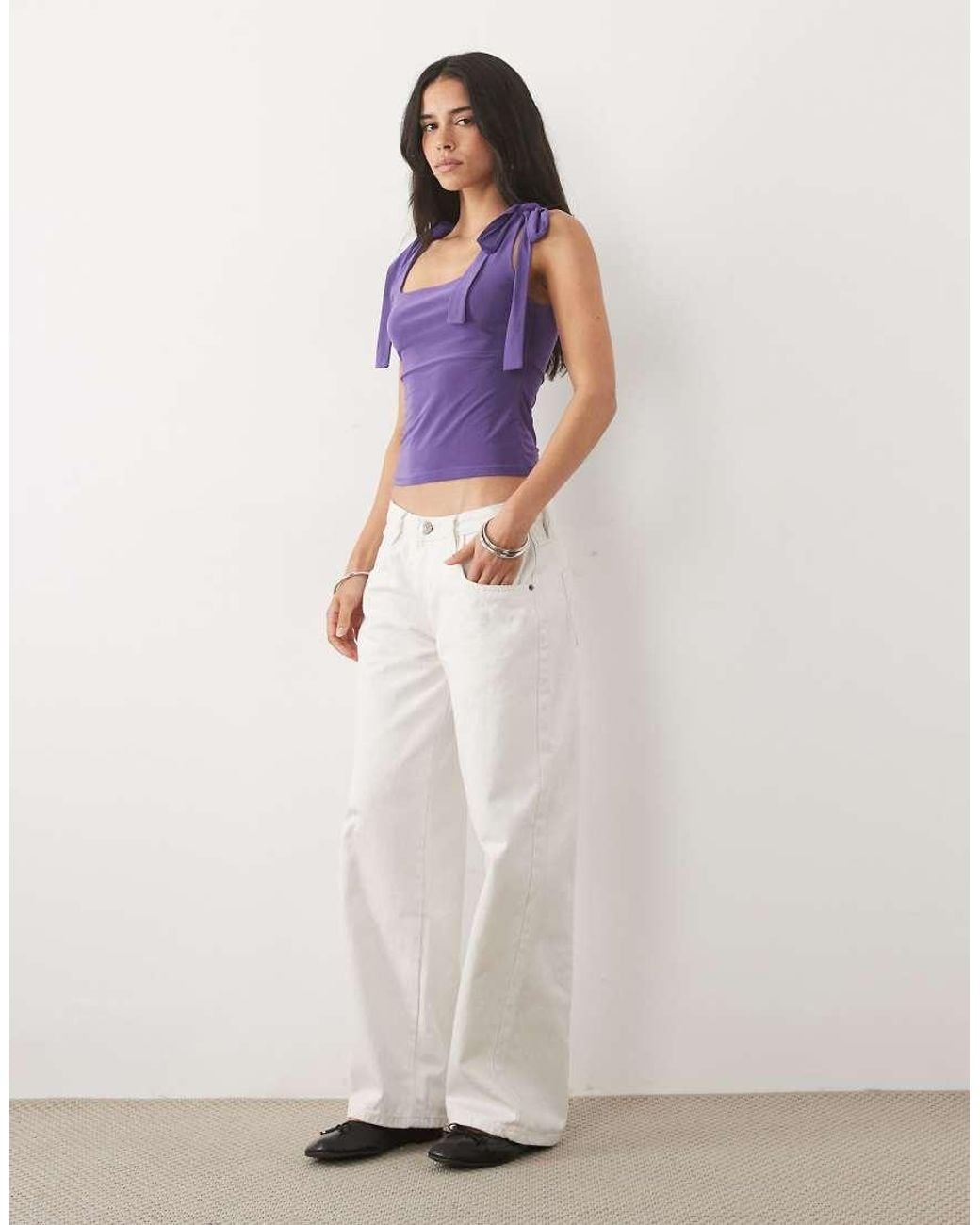 Miss Selfridge Purple Tie Shoulder Top