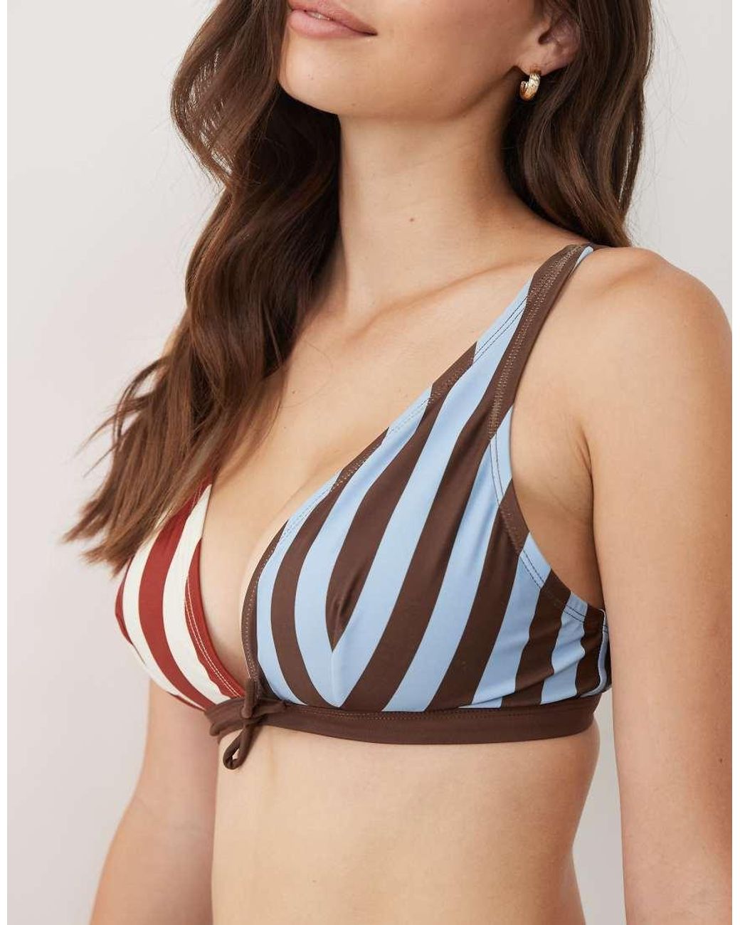 ASOS Brown Fuller Bust Ellie Alice Spliced High Apex Triangle Tie Front Bikini Top