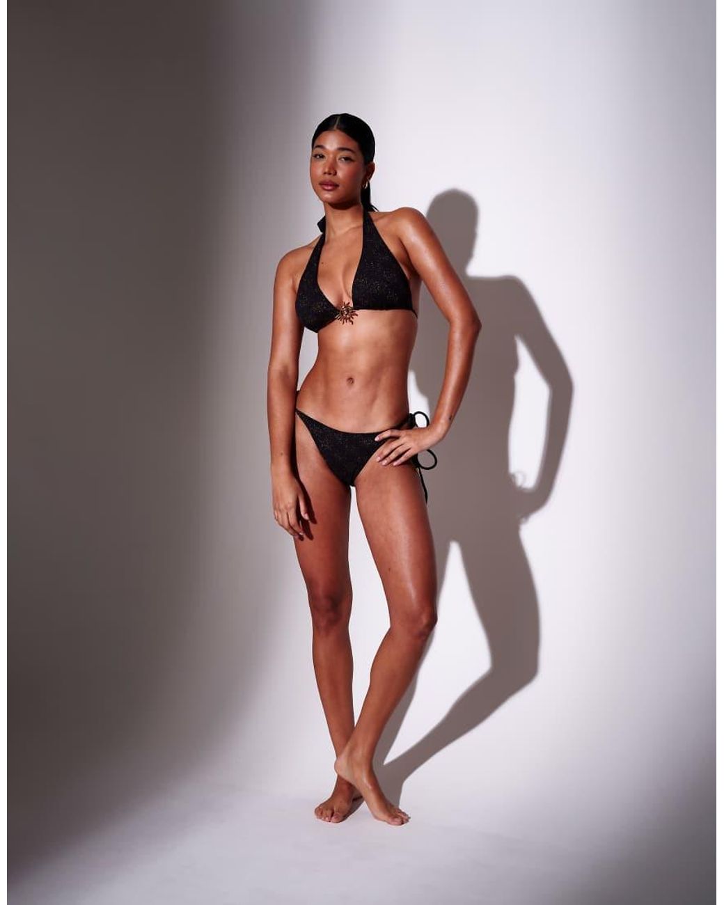 South Beach Black Sunburst Applique Triangle Bikini Set