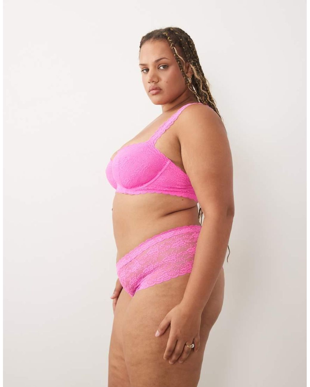 ASOS Pink Asos Design Curve Lucinda Lace Balcony Bra With Lace Trim