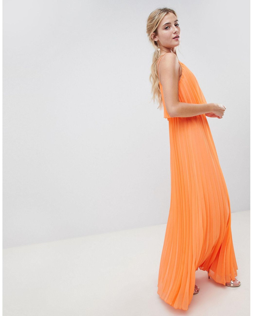 Asos orange sales pleated maxi dress