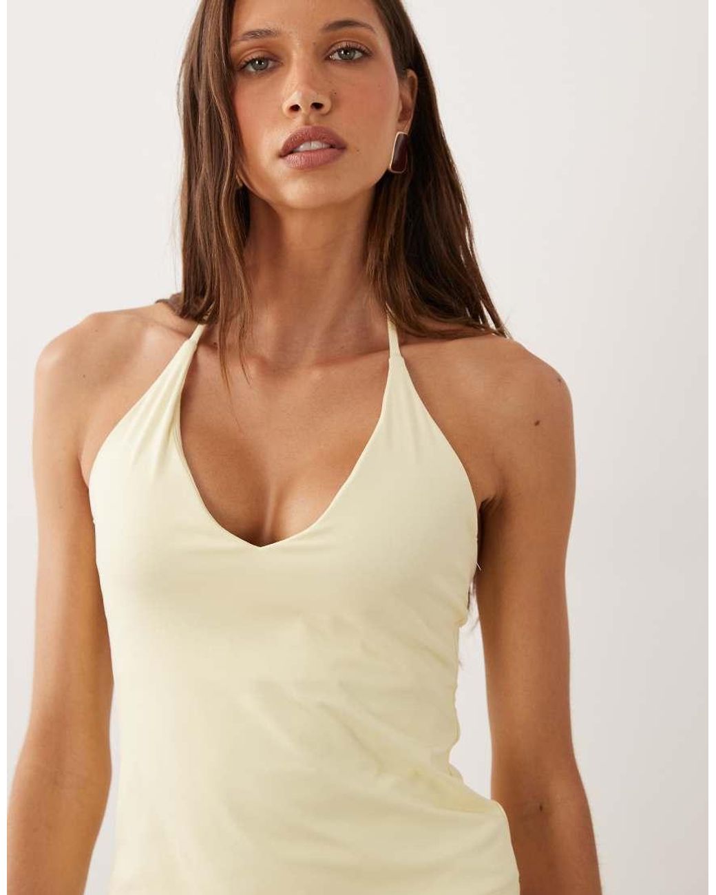 Abercrombie & Fitch Yellow V-neck Seamless Halter Top With Built