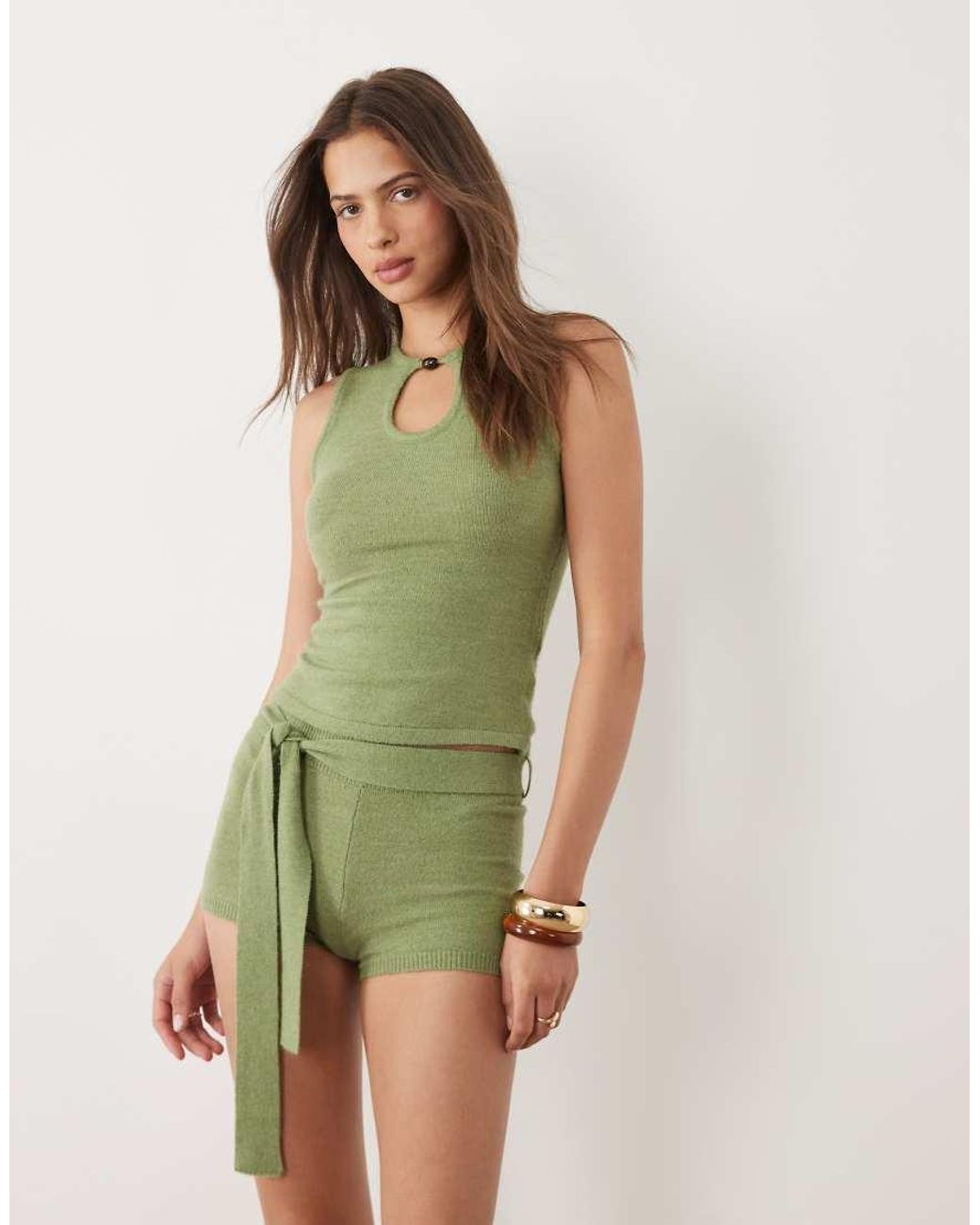 Motel Green Co-ord Jarona Hot Pant With Tie Waist Belt