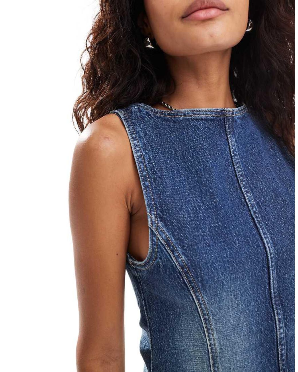 white christmas dresses Mid Blue Denim 90s Inspired Mini Dress by Rolla's – Black Salt main image 0