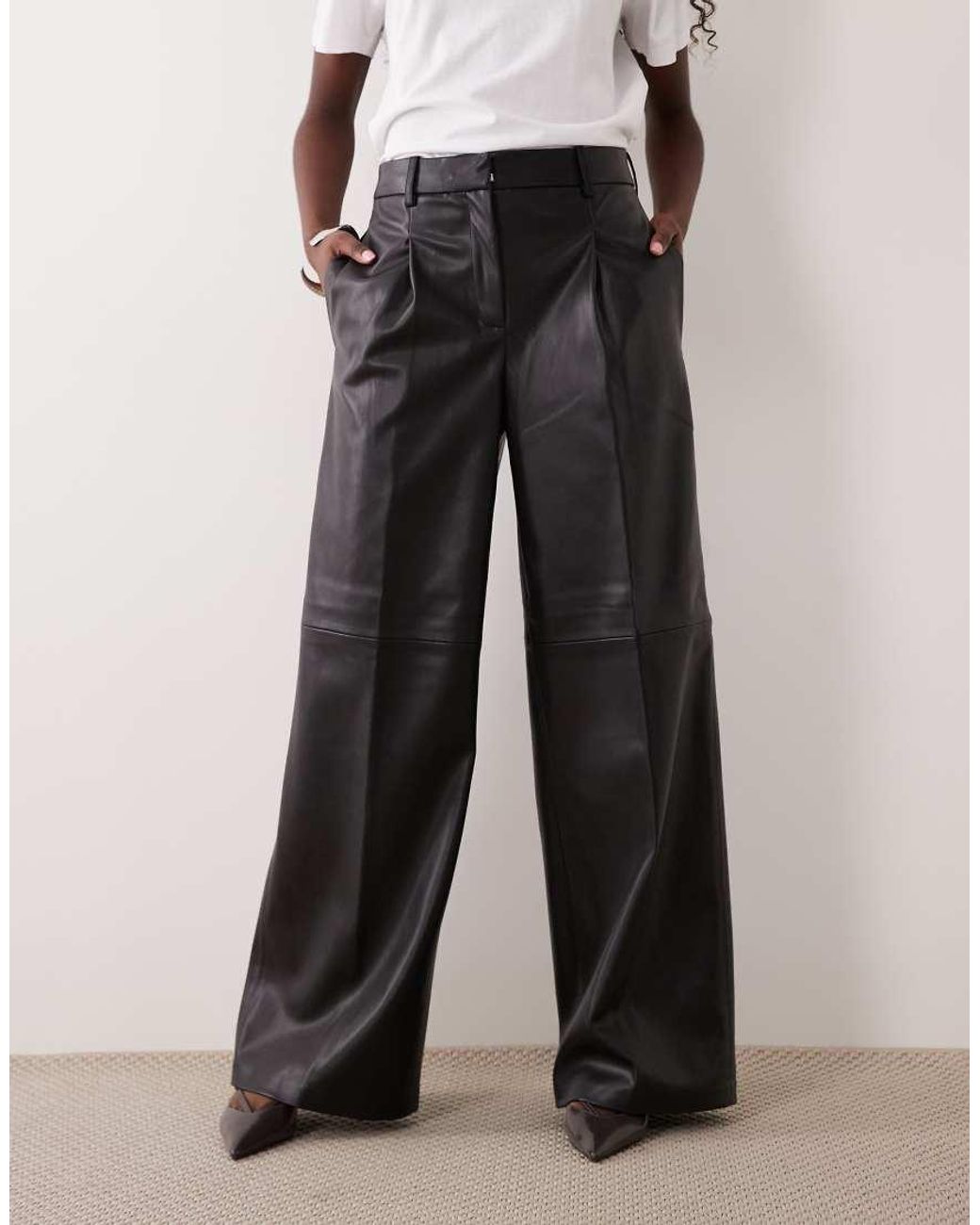 Mango White Faux Leather Straight Trouser