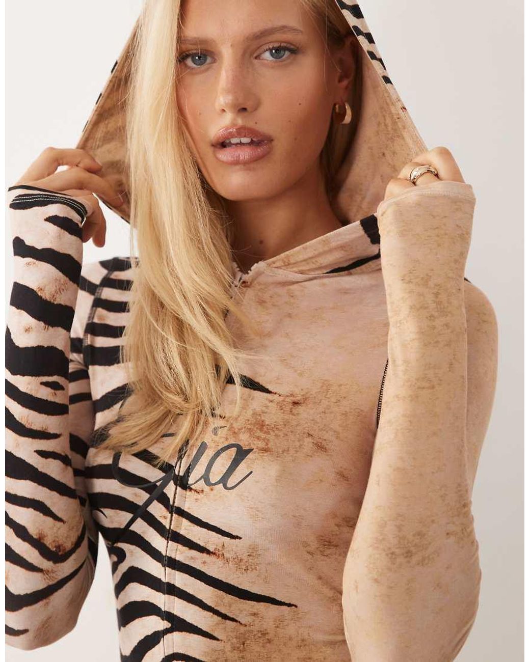 I.AM.GIA Brown Blare Logo Contrast Stitch Zip Through Hoodie