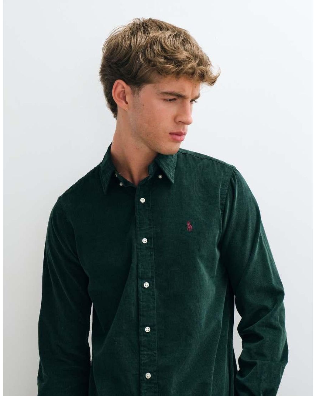 Polo Ralph Lauren Green Icon Logo Slim Fit Corduroy Oxford Shirt for men