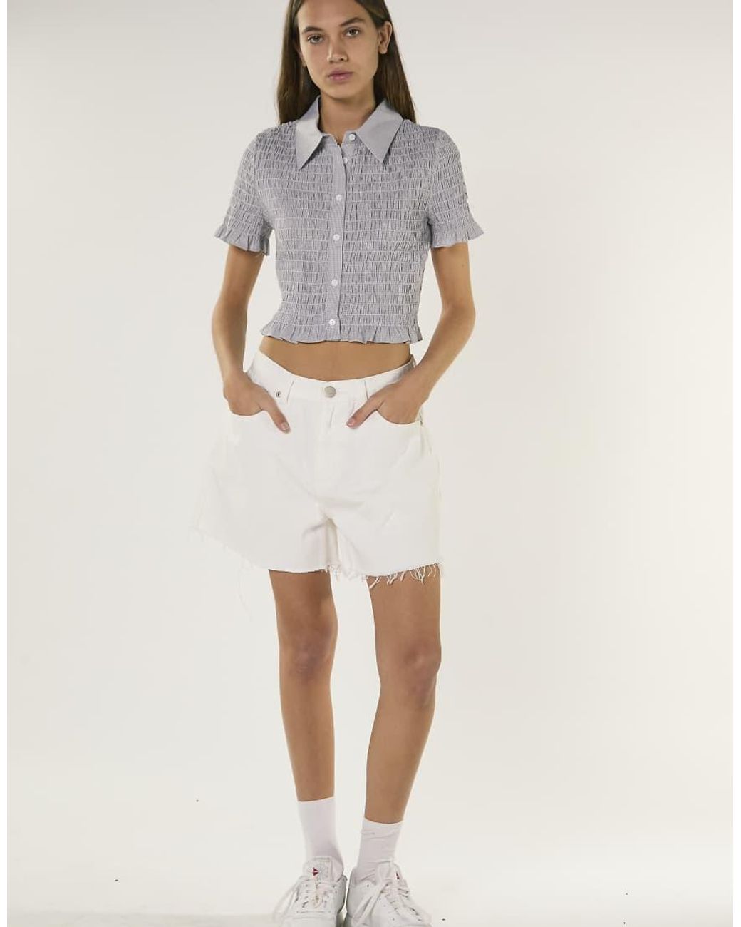 Glamorous Natural Frayed Hem Denim Shorts
