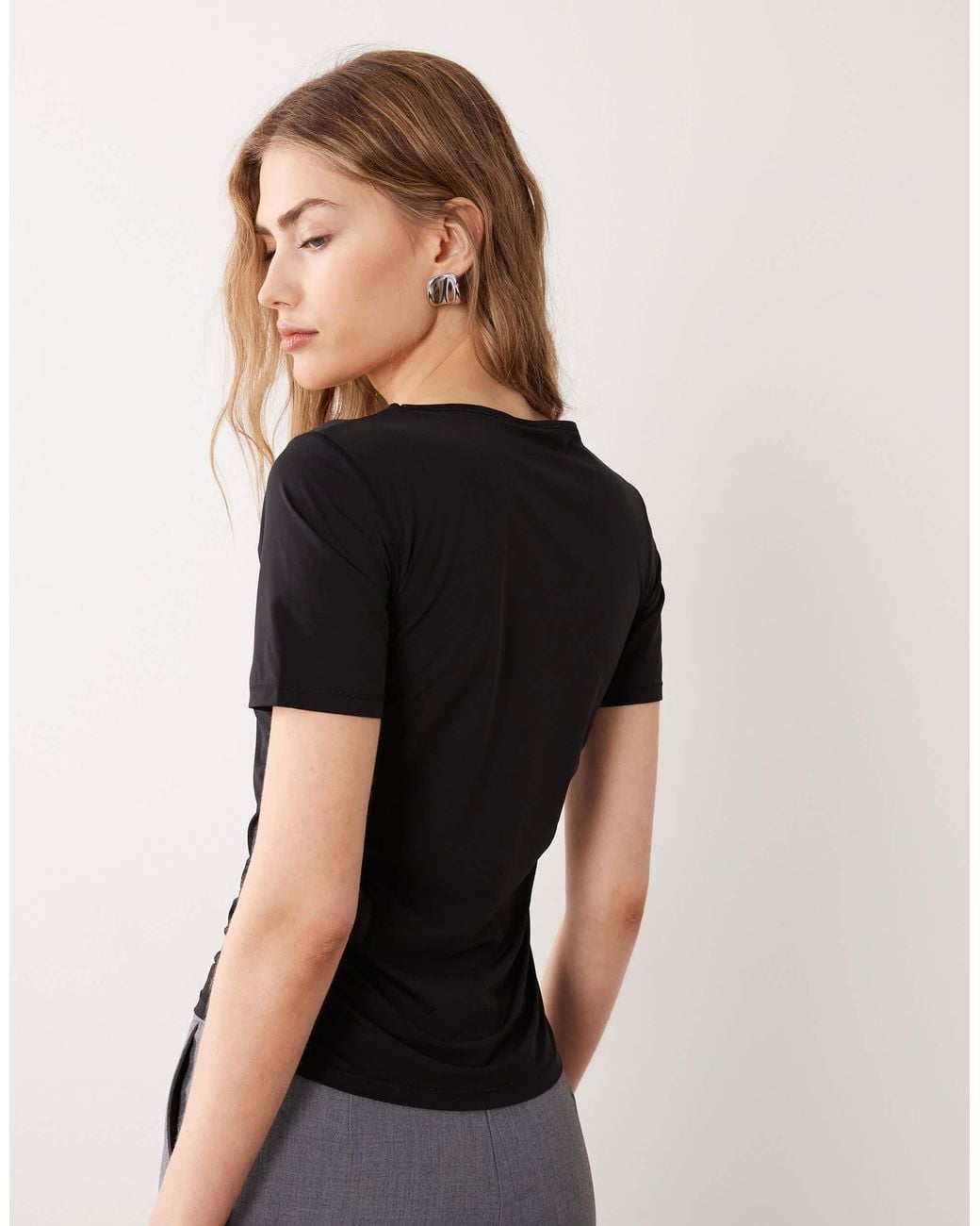 ARKET Black Soft Jersey T-shirt With Cinched Sides