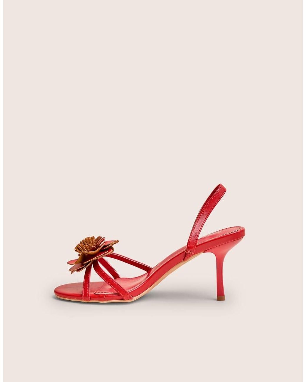 Public Desire Red Hot Red Pu 3d Flower Sling Back Mid Heels