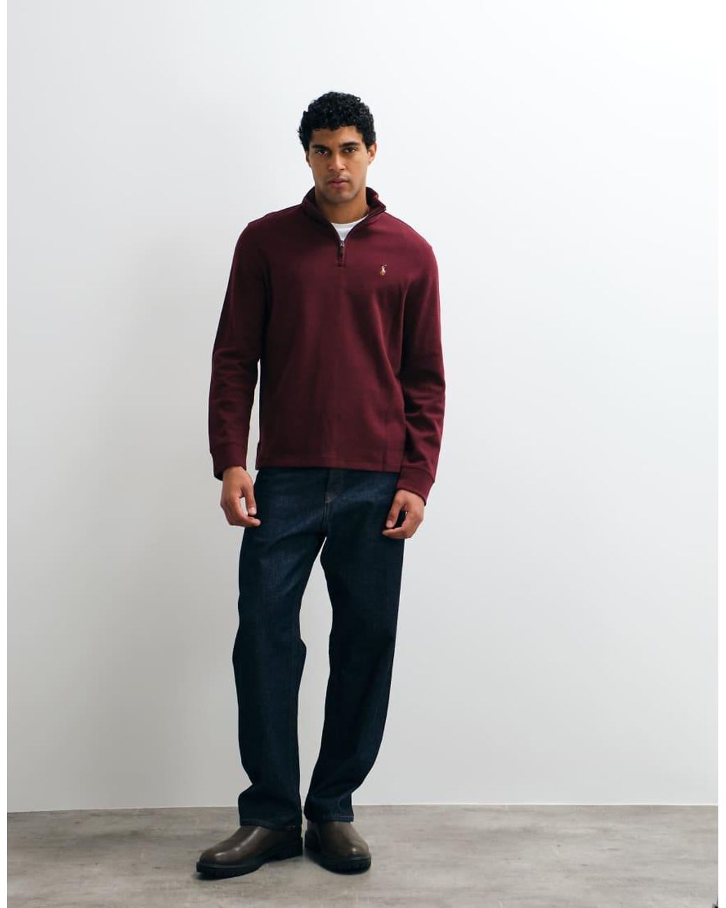 Polo Ralph Lauren Red Icon Logo Estate Rib Quarter Zip Sweatshirt for men