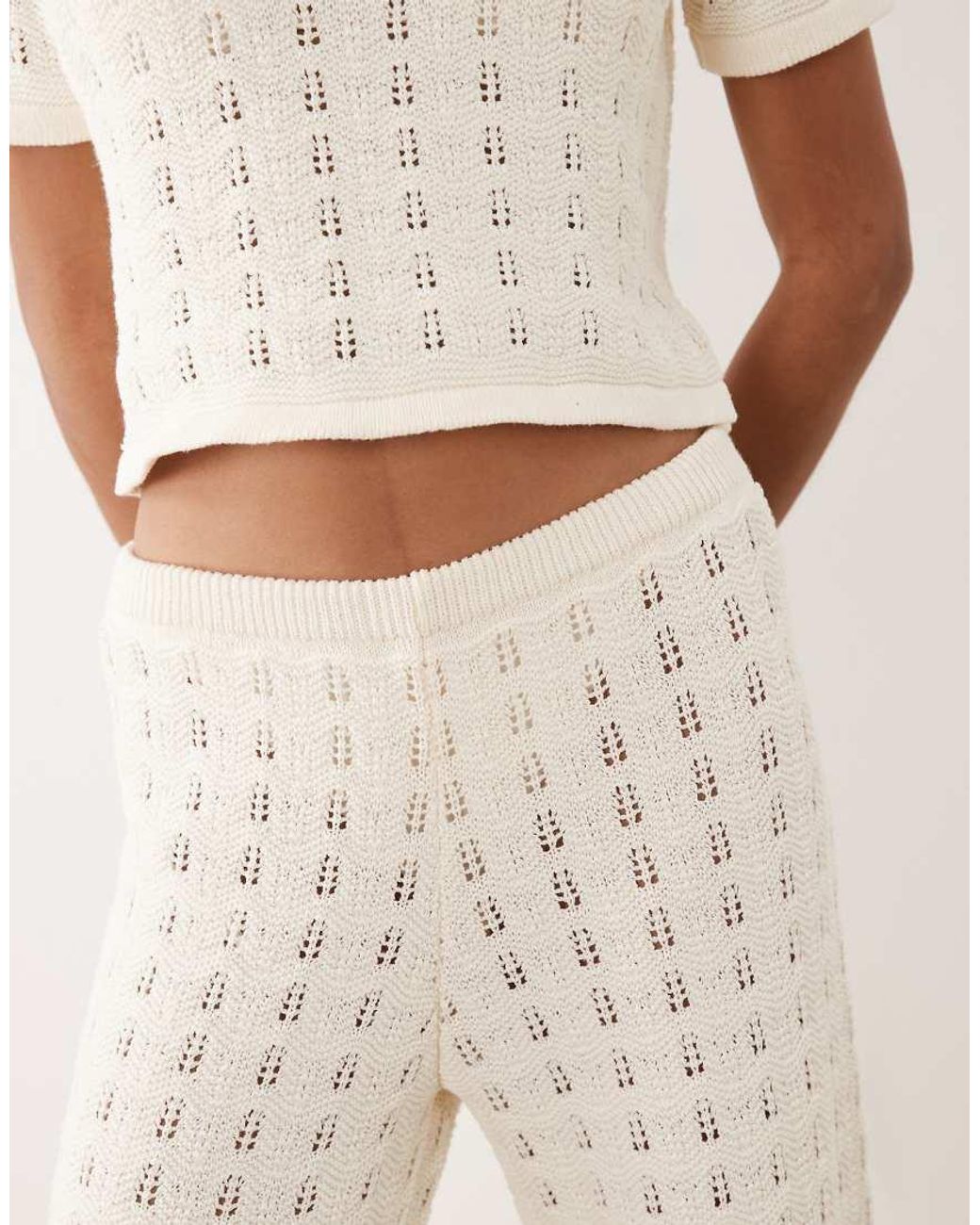 ASOS Natural Knitted Cotton Blend Wide Leg Trouser Co-ord