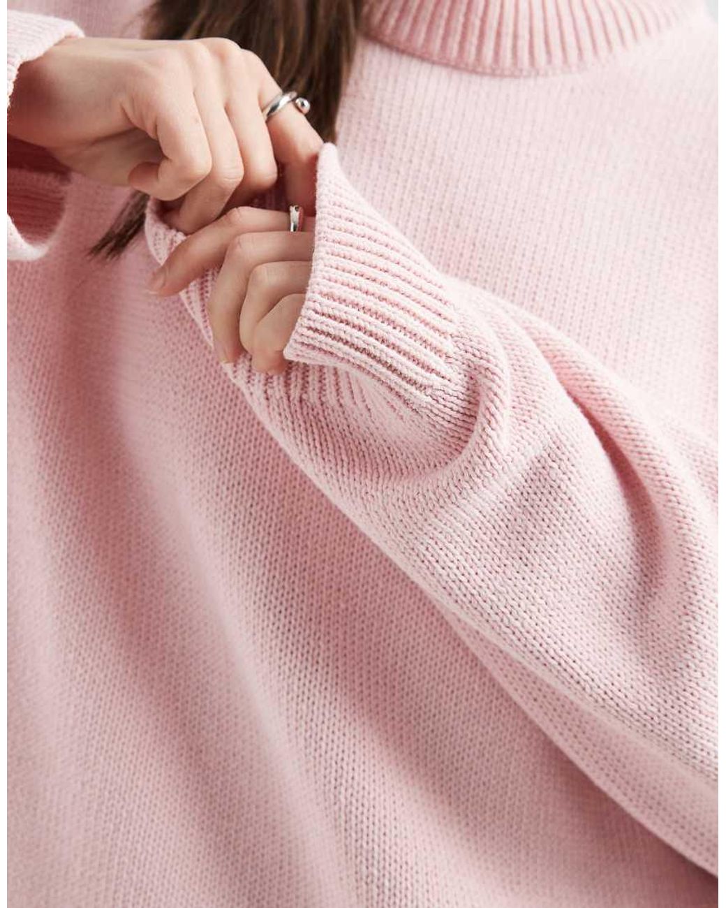 ASOS Pink Knitted Wide Sleeve Cotton Blend Jumper