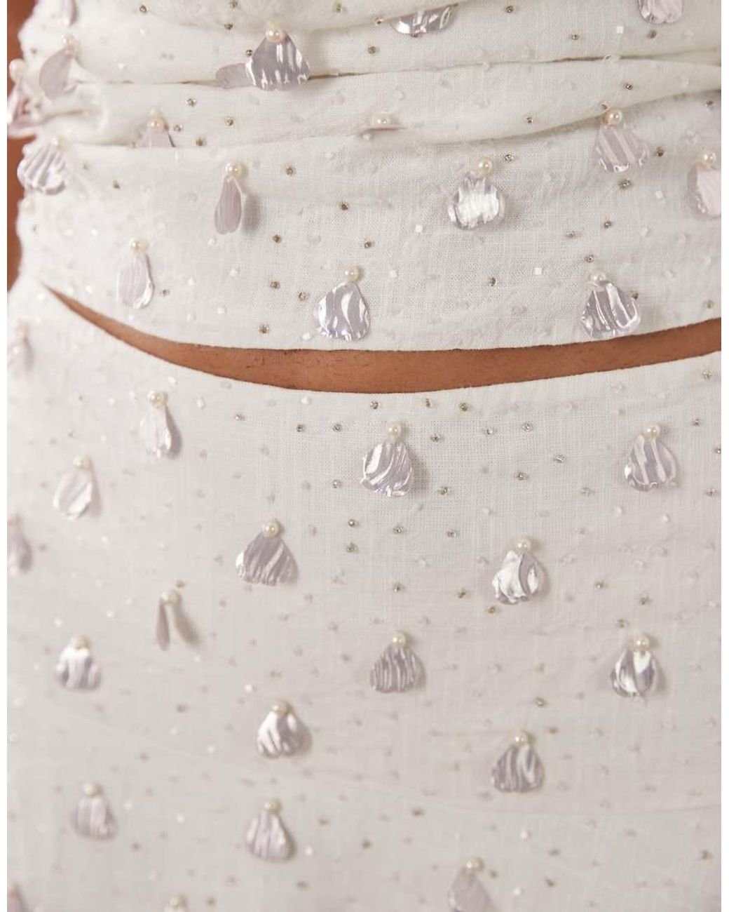 ASOS Natural Dropped Waist Embellished Co-Ord Midi Skirt