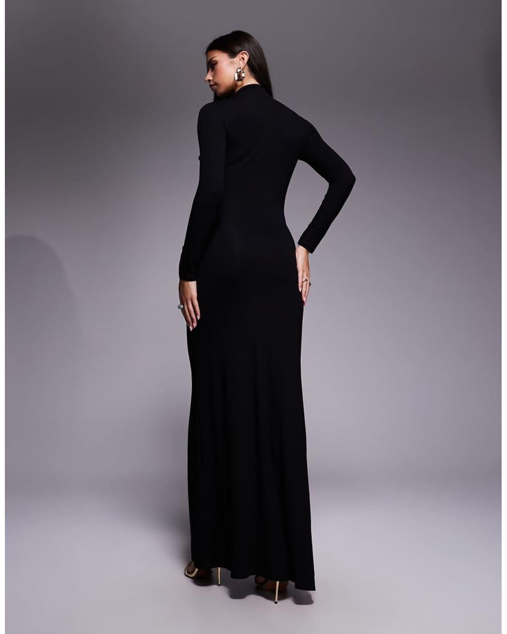 ASOS Blue Long Sleeve High Neck Drape Maxi Dress