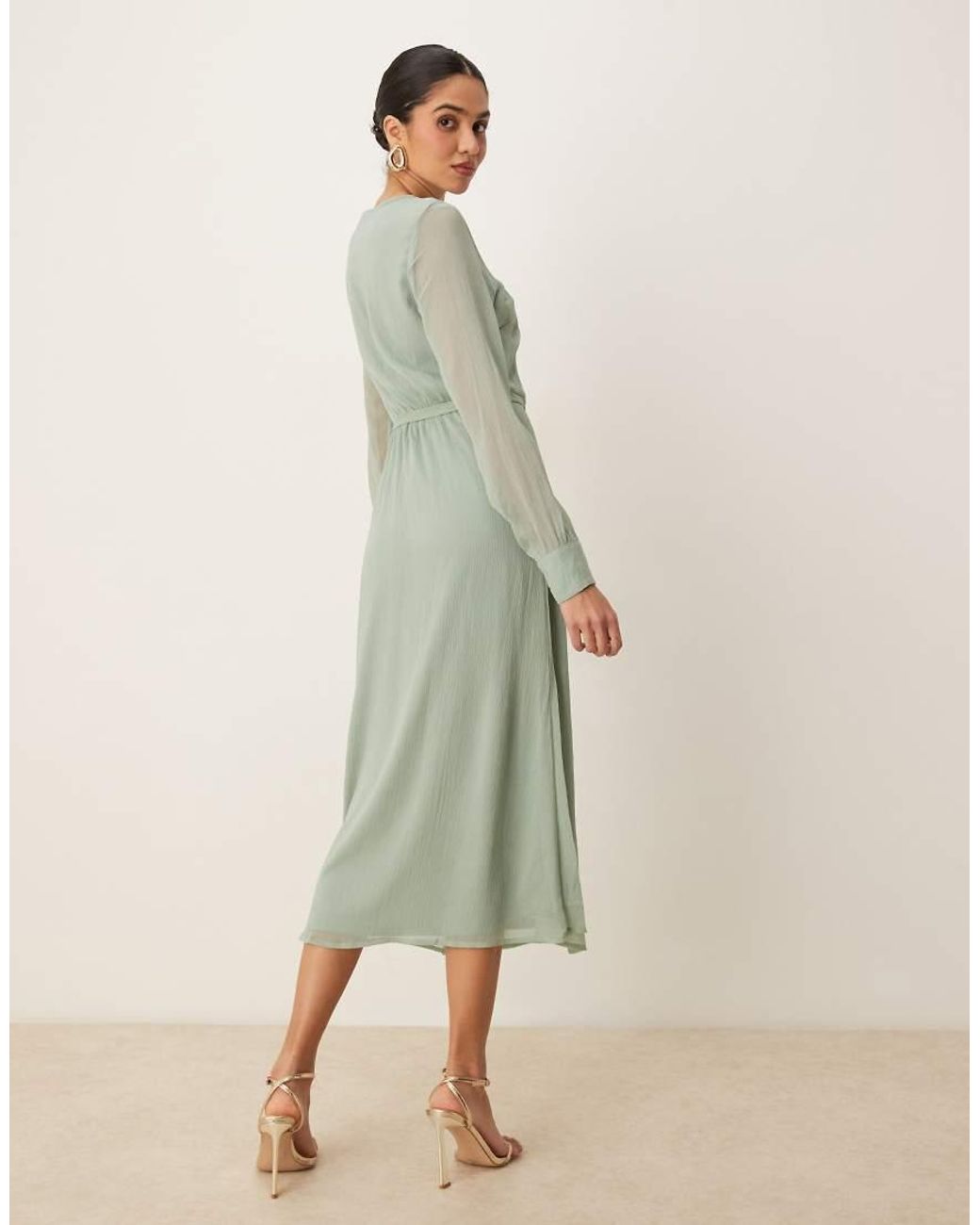 Vila Green Longsleeve V-neck Midi Dress