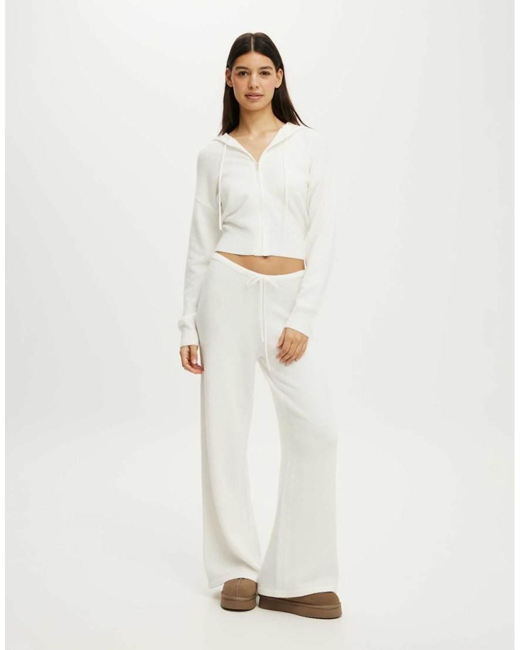 Cotton On White Hooded Zip Up Knit Cardi