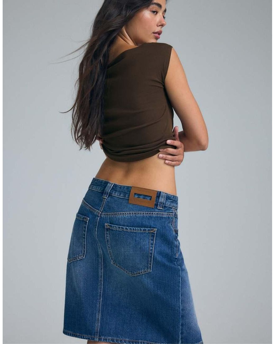 Stradivarius Blue Denim Midi Skirt