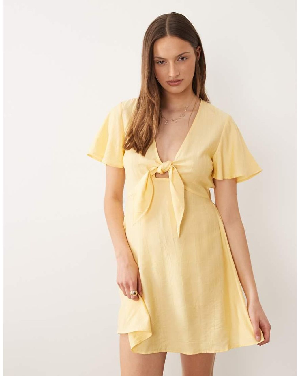 Vero Moda Natural Crinkle Textured Woven Tie Front Mini Dress