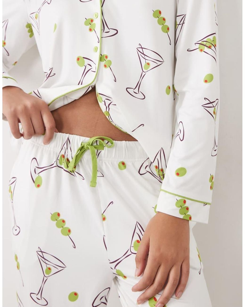 Threadbare Multicolor Button Down Super Soft Pyjama Set With All Over Martini And Olive Print