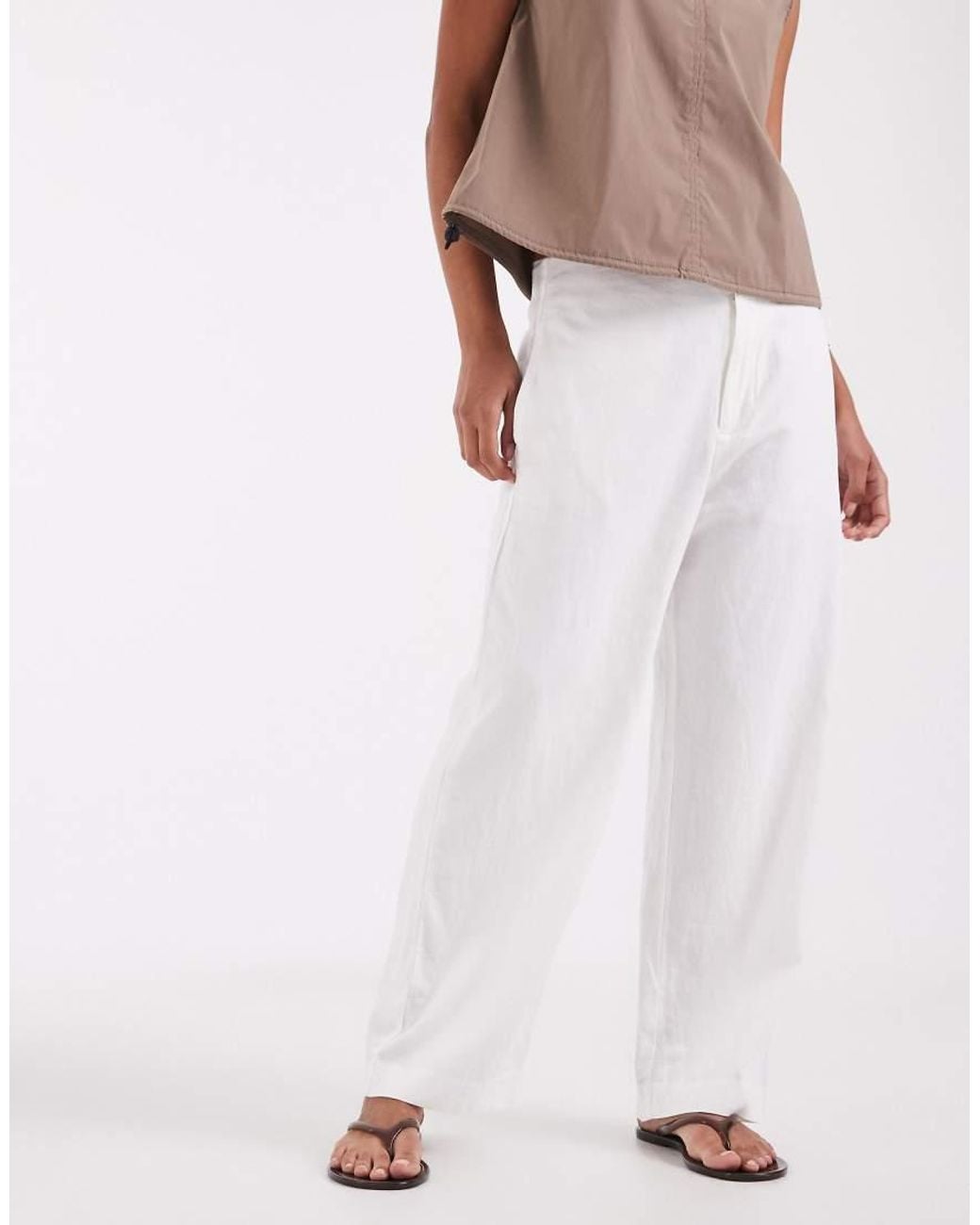 Gap White Straight Cropped Linen Mix Trouser