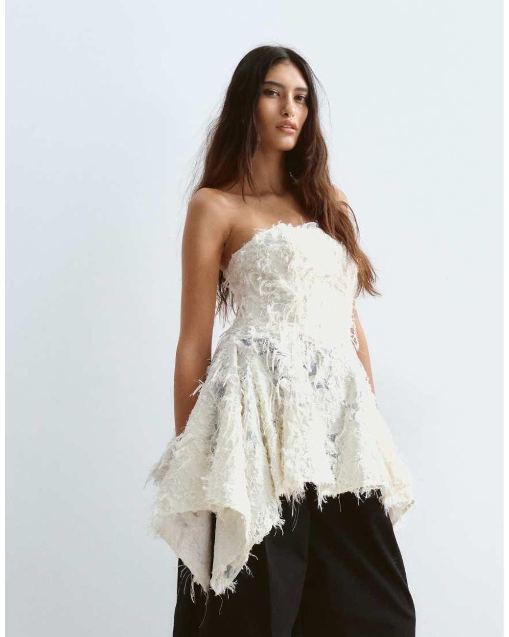 ARRANGE White Square Cut Longline Peplum Bandeau Top