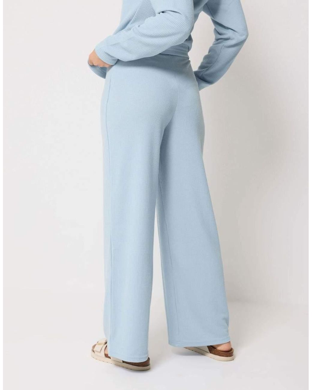 PixieGirl Blue Petite Textured Wide Leg Trousers