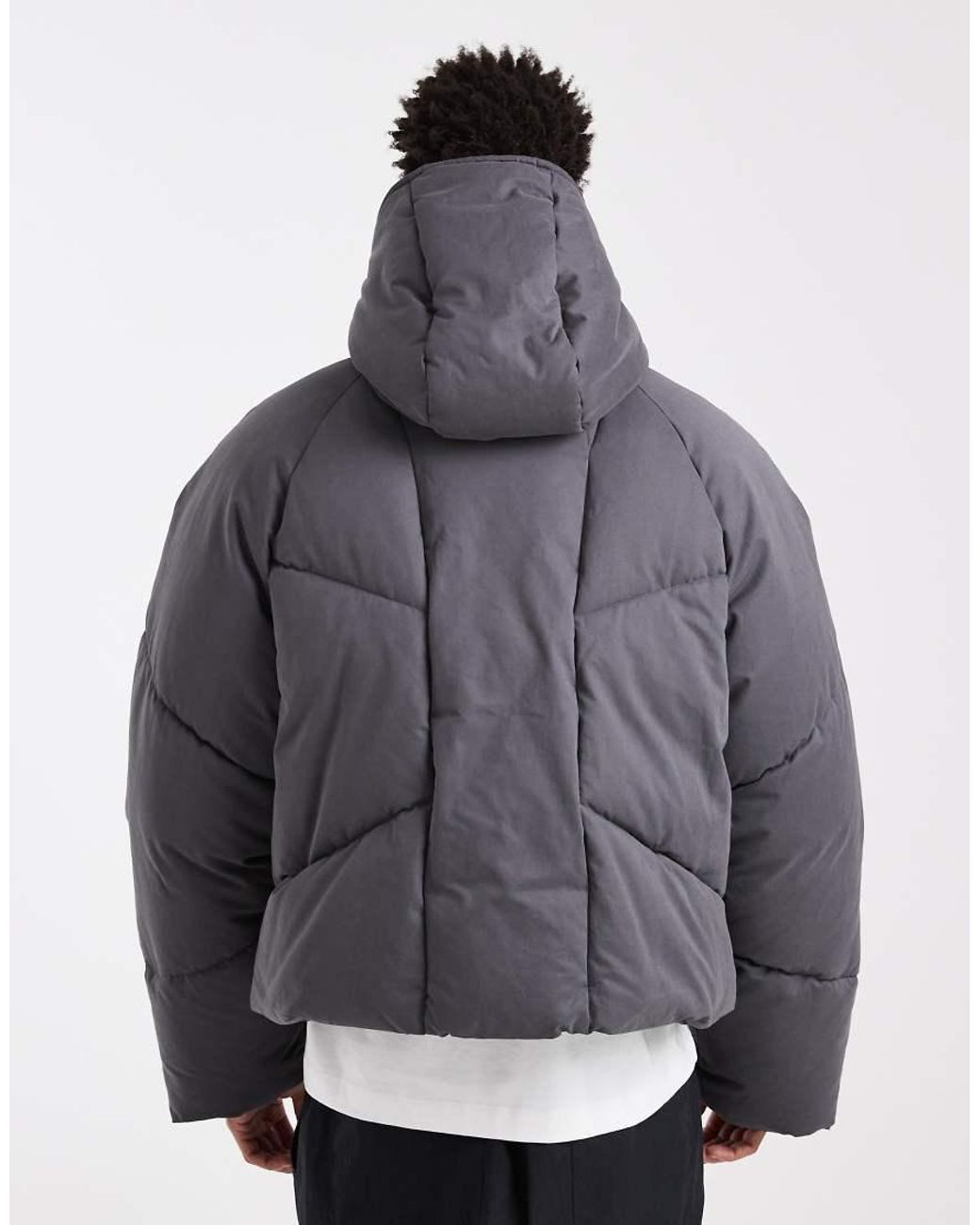ASOS Gray Oversized Hooded Puffer Jacket for men