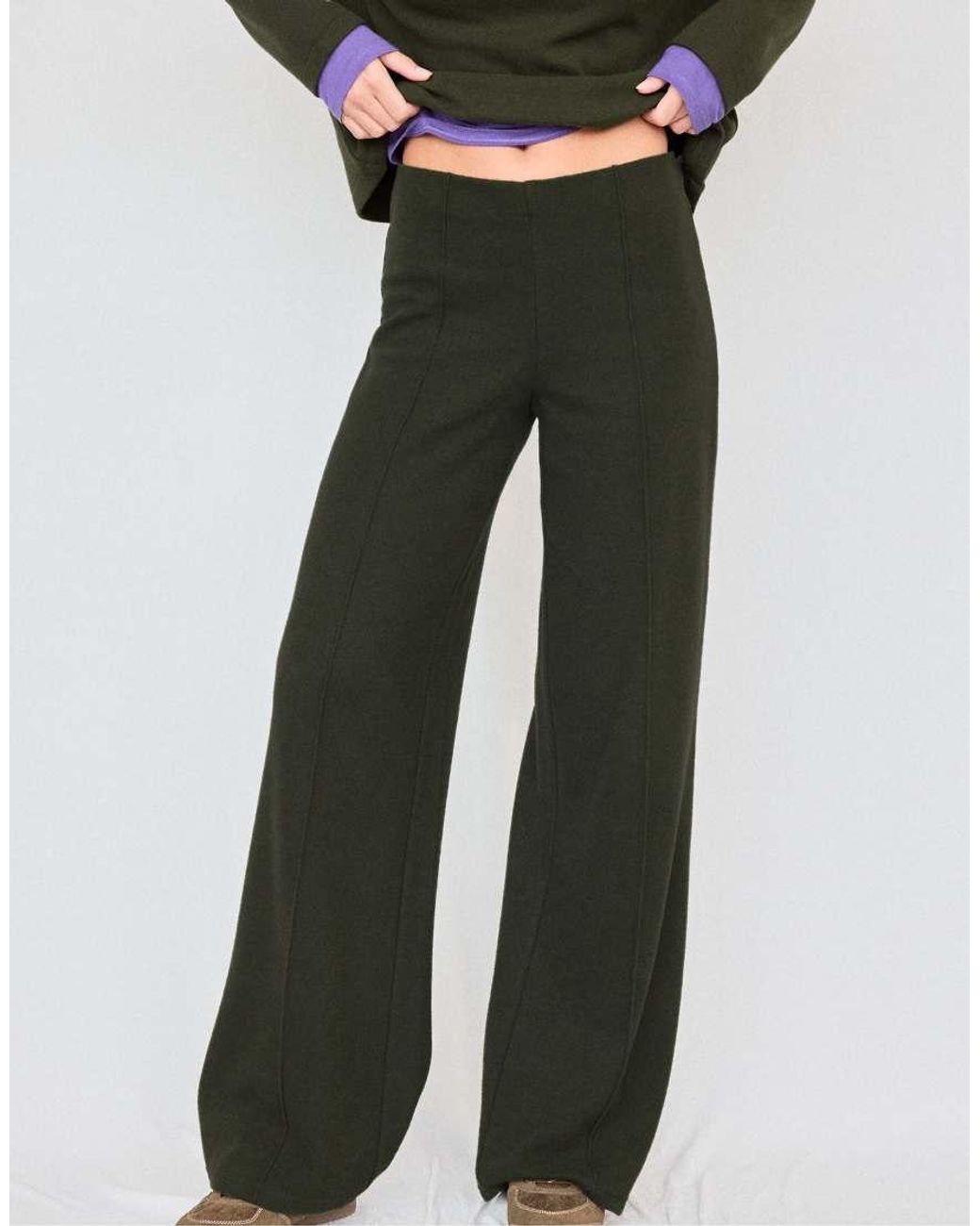 Stradivarius Green Tall Knit Trousers With Seam Detail