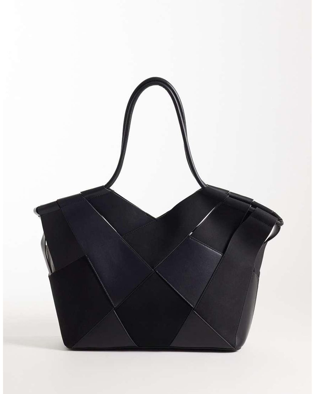 ASOS Black Faux Suede And Faux Leather Mix Weave Tote Bag