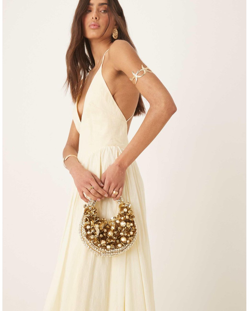 ASOS Beaded And Sequin Scoop Grab Clutch Bag in Natural | Lyst Australia