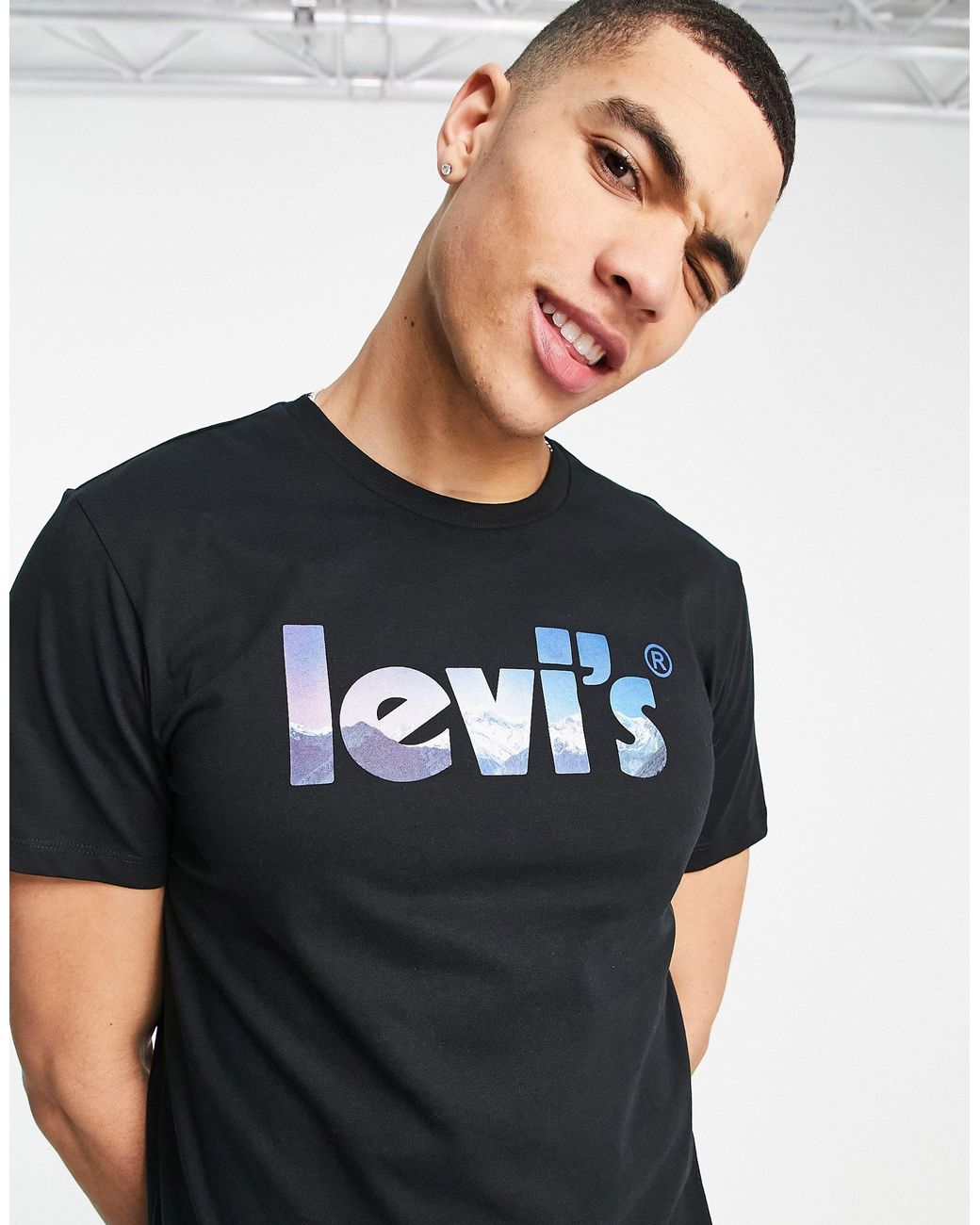 T-shirt With Poster Logo Mountain Print 