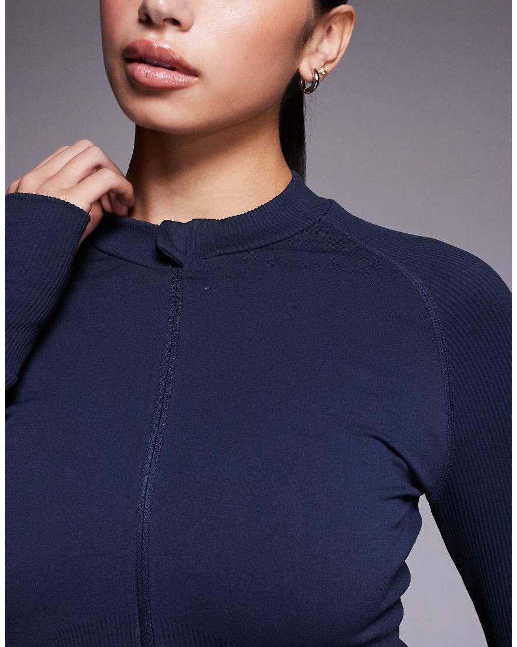 4505 Blue Seamless Sculpting Zip-up Long Sleeve Top