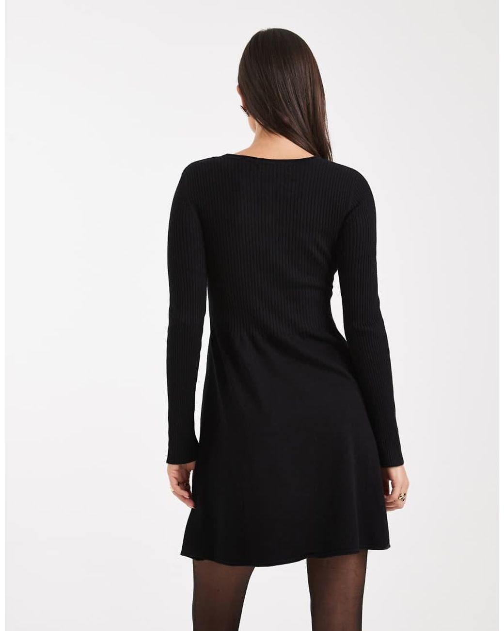 Vestido Corto De Corte Skater De Punto De ONLY de color Black